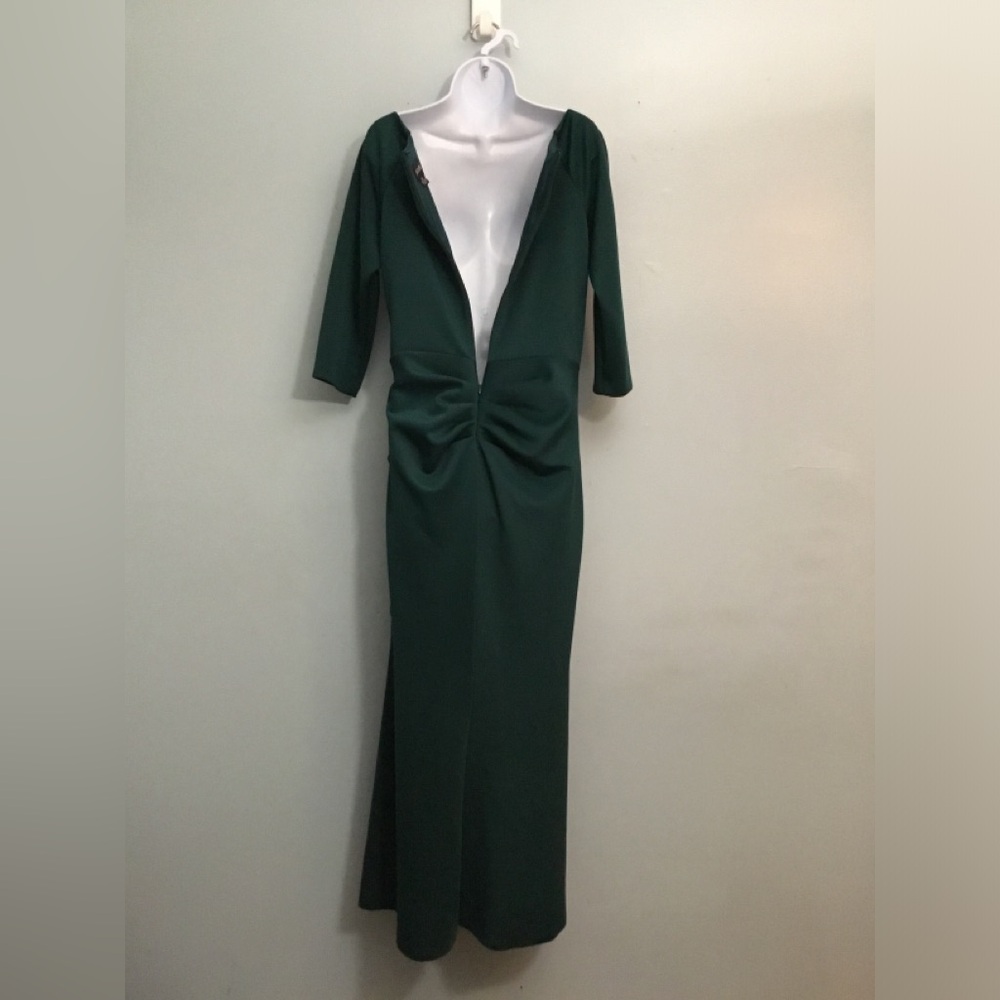 Elegant Forest Green V-Neck Draped Women's Dress - Picture 11 of 15